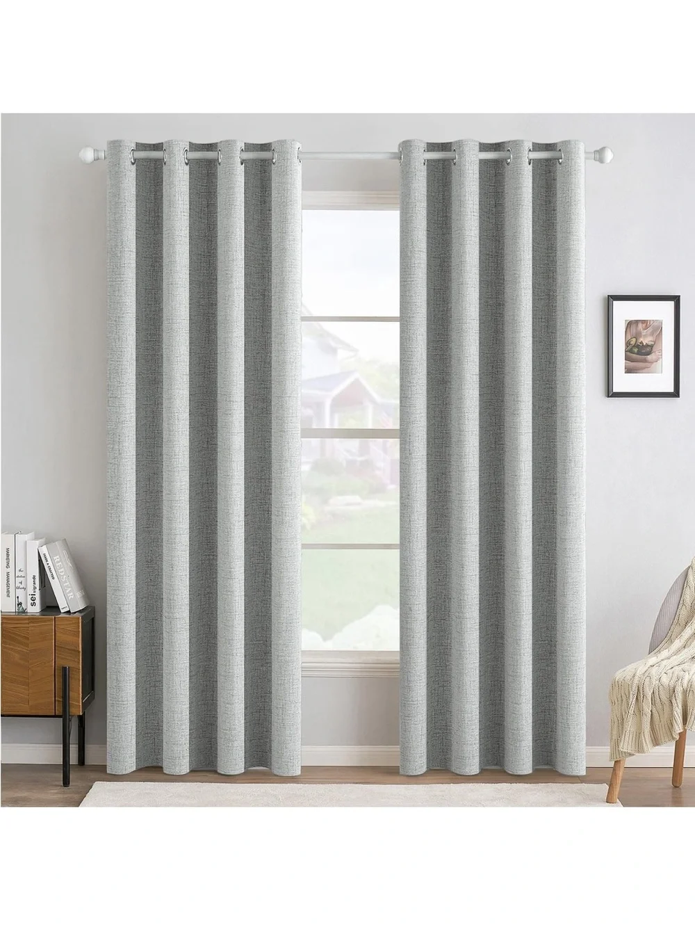 Linen Curtains for Bedroom 100% Blackout Thermal Insulated Glacier Gray 52 x 90